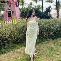 DFMEI 화이트 오프숄더 바캉스 싼야 해변 여행 비치 스커트 날개 소매 원피스
