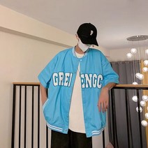 WZC 남성 반팔 남방 셔츠 야구 아우터 레터링 오버핏 상의 데일리 봄 여름 빅사이즈