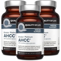 키노코 AHCC 표고버섯균사체 퀄리티오브라이프 750mg 알파 글루칸 60정, 3병