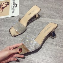 럭셔리 실버 골드 여성 큐빅 슬리퍼 뮬 샌들 스틸레토 하이힐 슬리퍼