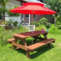 파인힐 야외 야외용 편의점 피크닉 테이블 파라솔테이블 평상, 6-8인용(1800mm)티크색