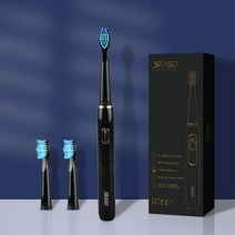 전동 무선 스마트 칫솔 SEAGO 전기 충전식 2 조각은 0% 음파 4 모드 여행 3 브러시 헤드 선물, 폴란드, 551 black-3 head