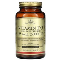 솔가 비타민D3(콜레칼시페롤) 125mcg(5000IU) 베지 캡슐 240정, 5000 IU, 240 Count