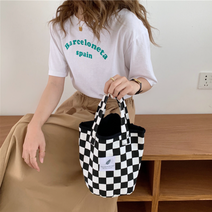 레오파드 블랙체크 에코백 원통 캔버스 에코토드백