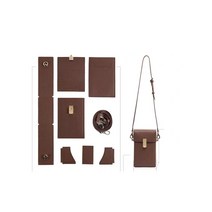 남녀공용 천연 소 가죽 미니 핸드폰 소지품 가방 만들기 DIY 키트 커플템, 브라운(DIY)