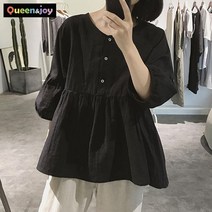 퀸앤조이 레이디 아방핏 린넨 7부 반팔 블라우스***판매자 퀸앤조이***