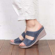 이선 보석 웨지 뮬 슬리퍼 여성 샌들 투라인 스트랩 쿠션 큐빅 펀칭