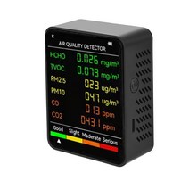 미세먼지측정기 공기질측정기 초미세먼지측정기 6 in 1 pm2.5 pm10 hcho tvoc co co2 다기능 대기 질 감지기 co 이산화탄소 포름 알데히드 모니터 lcd, 검은색