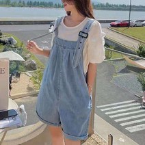 트루픽 아방 청 점프수트 멜빵 반바지 세미 배기 롤업