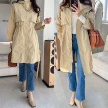 트렌치코트 여성 롱 바바리코트 루즈핏 사파리 야상 스트링 후드 바람막이
