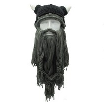 무쓸모 웃긴선물 남자의 야만인 방랑자 바이킹 수염 비니 뿔 모자 수제 겨, 04 Dark Gray