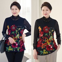 [엄마옷 로즈맘] 목주름폴라핫피스꽃티셔츠2/50대여성티셔츠 중년여성의류 중년여성티셔츠