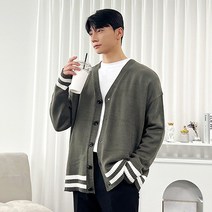 케인 오버핏 배색 가디건