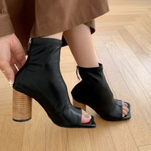 오너클랜 여성 스판 쓰미굽 토오픈 앵클힐 7cm 하이굽 스트릿