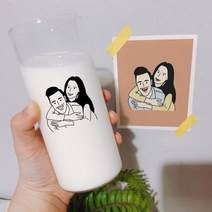 [맞춤제작] 일러스트 드로잉 유리컵 + 엽서 세트 홈카페 집들이선물 기념일 신혼부부, 기본 1-2인 포인트컬러, 2p박스, 유리컵과 동일