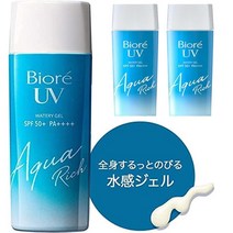 3개x90g 대용량 biore UV 비오레 UV 아쿠아리치 워터리 젤 선크림 SPF50+ / PA++++ Aqua Rich, 3병, 90ml