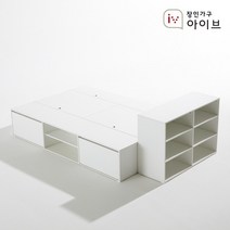 장인가구 아이브 와츠 낮은벙커 모듈형 빅수납 침대 SS 확장형 3단 선반장, 화이트