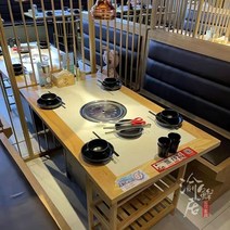 튼튼한 업소용 고기 테이블 식탁 창업 숯불 식당 입식 불판 고깃집, 원목 엣지 대리석 불고기 테이블