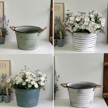 빈티지 양철바스켓 4 color 양철통 철제바스켓 철제바구니 양철바구니 철제화분 분갈이화분 틴바스켓, 빈티지 블루