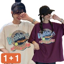 [1+1] 피치 오버반팔티 루즈핏 프린트 티셔츠 박스핏 데일리