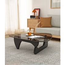 비트라 거실 커피 테이블 이사무노구치 강화유리 카페, 월넛색발+회색유리 M  910x650