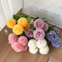 퐁퐁 국화 플라워 - 조화 꽃 무지개 폼폼이 산소 도매, 핑크
