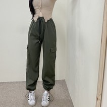 VANANA2 여성 아메카지룩 밴딩 포켓 카고 조거 루즈핏 스트링 와이드 롱 일자 팬츠