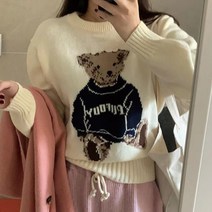 [랜덤플레이] 라운드넥 데일리 캐주얼 테디베어 자수 니트