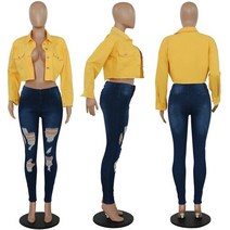 Streetwear 데님 크롭 재킷 여성 고딕 버튼 찢어진 카우보이 봄버 코트 하라주쿠 빈티지 그린 블랙 긴 소매 옷