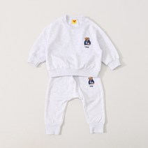 예투 곰돌이 자수 포인트 파스텔컬러 긴팔 원마일웨어 상하 세트_백염그레이