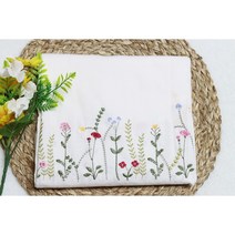 혜인천 대폭 20수 광목 4줄 들꽃자수원단 워싱원단 바란스 원피스 패치 이불 원단, 들꽃 자수백아이보리