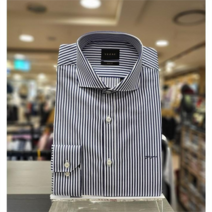 예작 SH04 네이비 런던스트라이프 와이드카라 슬림핏 긴팔 셔츠 YJ9FBS115NY
