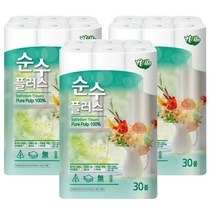 헬로 순수플러스 3겹 20m 30롤 3팩 화장지, 90롤