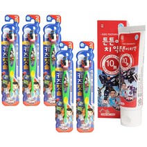 아텍스 키즈 헬로카봇 칫솔 그린 5개 + 튼튼이 치약 딸기향 80g, 1세트