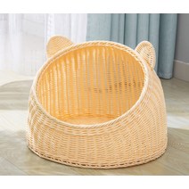 라탄 고양이 하우스 오픈형 물세탁 방석 먼지없는 고양이집 숨숨집, 베이지(+돗자리)