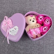 쥬얼리박스 고백 청혼 선물 보석함 파우치 액세서리 보관함 YO CHO 인공 꽃 3/4/6 Pcs 장미 곰 비누 상자 발렌타인데이 어머니의 날 결혼식 아내를 위한 새해, 05 pink 3flower1bear