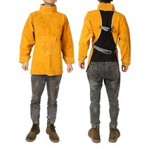 두꺼운 소가죽 용접복 작업복 화상 방지 단열 보호복 세트, T 옐로우 패치워크 가죽 긴팔 85cm_L