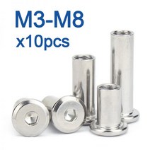 평너트 M3 M4 M5 M6 M8 스테인레스 스틸 플랫 육각 소켓 헤드 10 개/묶음 가구 리벳 커넥터 인서트 슬리빙 캡 너트, 20mm x10pcs