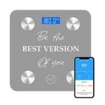 체중 및 체지방을 위한 스마트 디지털 체중계 - 동기 부여 블루투스 체중계 및 신체 분석기 - BMI 물 구성 및 체지방비율 계산을 위한 욕실 저울