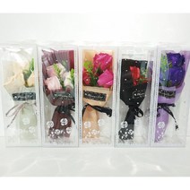 향기가득 장미 비누꽃 꽃다발(3송이+포장+플라워박스) 꽃바구니 성년의날 생일, 장미다크퍼플