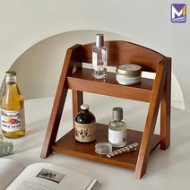 M컴퍼니 원목 화장품정리함 메이크업 정리대 2단 화장대 정리 트레이 화장품 수납 [25*23*30] 월넛 우드 엔틱 선반 향수진열대 보관함 [YU40921B], 탁상 인테리어_카니, 1개