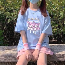 면 100% 귀여운 만화 Tshirt 재미 있은 Streetwear 여성 고스 티 패션 일본 하라주쿠 고딕 T 셔츠 힙합 옷