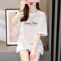 스타일아유 여성 반팔티 100%면 티셔츠 오버핏 레터링 Lovely Mind 프린팅 여자 여름 롱티