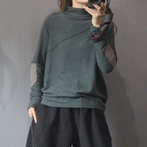 퀸앤조이 소매 체크빵떡 사선절개 반목 티셔츠