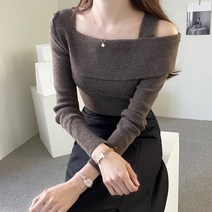 바이단미 여성용 슬림핏 오프 숄더 니트
