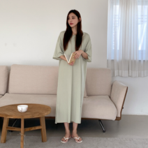 리엘라 레인텐 루즈핏 트임 롱 후드 반팔 원피스