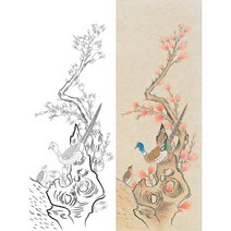 바보사랑 화조도8폭 병풍2 민화 컬러링 도안 취미 원데이클래스.율아트, 화조도4|고급닥순지A2