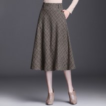 모직 체크무늬 스커트 플리츠 플레어 롱치마 A형