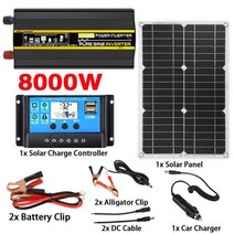 차량용인버터 인버터 24v 시거잭 10000W 12000W 태양 전지 패널 키트 12V ~ 110V/220V 순수 사인파 전원 배터리 충전기 컨트롤러 RV 여행 밴 캠핑카, DC12V, 220V(210-230V)50HZ, 8000W