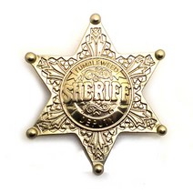 머플러 스카프 옷핀 뱃찌 혼주 브로치 broach 만화 보안관 의장 경품 핀 빈티지 육각형 스타 명예 배지 장식 보석 카우보이 성인 키즈 48mm